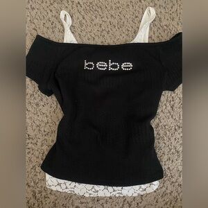 [SOLD DO NOT BUY] bebe Y2k Bling Black Off-Shoulder Top